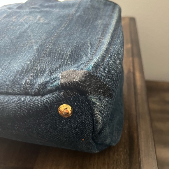 Low start-Prada Canapa Distressed Patch Denim Blue Handbag - Picture 12 of 14